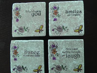 Inspirational message tumbled stone coasters